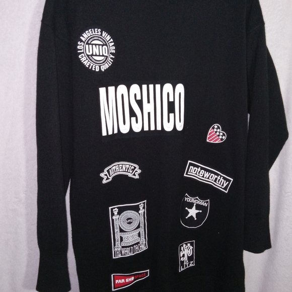 Black Graphic Patchwork Sweatshirt Mens Size Medium Uniq Brand - Picture 2 of 8